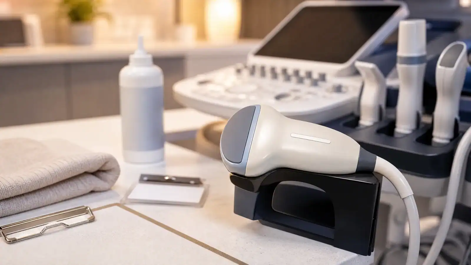 Ultrasound probe and maintained imaging equipment used by trained sonographers